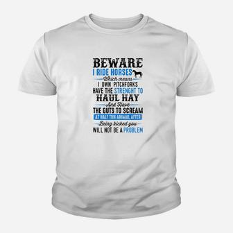 Beware I Ride Horses Horse Lover Girls Riding Racing 2 Youth T-shirt | Crazezy