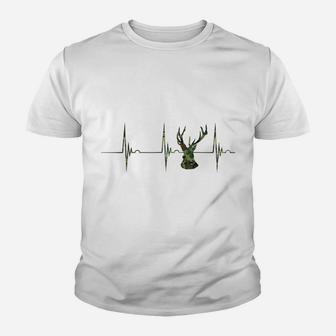 Camo Deer Hunter Heartbeat Ekg Pulse Hunting Season Hunt Youth T-shirt | Crazezy
