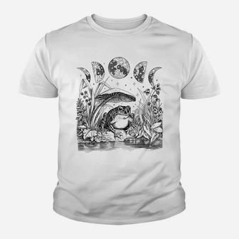 Cute Cottagecore Aesthetic Frog Mushroom Moon Witchy Vintage Youth T-shirt | Crazezy