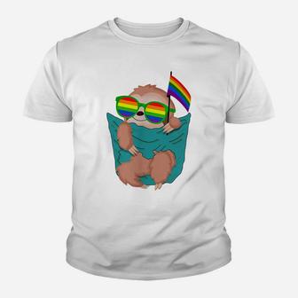 Cute Pocket Sloth Lgbt Animal Rainbow Flag Gay Pride Youth T-shirt | Crazezy UK