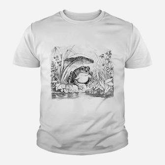 Cute Vintage Cottagecore Frog Under Mushroom Umbrella Sweatshirt Youth T-shirt | Crazezy