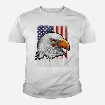 Distressed Bald Merica Eagle Sweatshirt Patriotic Eagle Flag Youth T-shirt | Crazezy