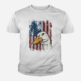 Druck America Flag Patriotic White Fowl Duck Farmer Gift Youth T-shirt | Crazezy UK