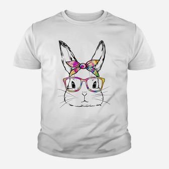 Dy Cute Bunny Face Tie Dye Glasses Easter Day Youth T-shirt | Crazezy