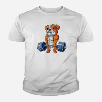 English Bulldog Weightlifting Funny Deadlift Men Fitness Gym Premium Youth T-shirt | Crazezy