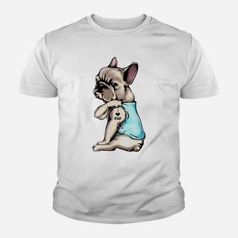 French Bulldog Tattoos I Love Dad Sitting Gift Father's Day Youth T-shirt | Crazezy UK