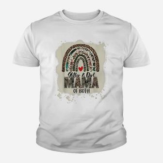 Glitter & Dirt Mama Of Both Leopard Camo Rainbow Bleached Youth T-shirt | Crazezy UK