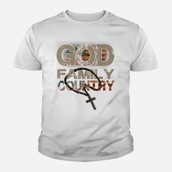 God Family Country - Us Flag Patriotic Christian Gift Youth T-shirt | Crazezy UK