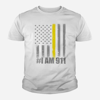 I Am 911 - Thin Gold Line Flag - Police Dispatcher Sweatshirt Youth T-shirt | Crazezy UK