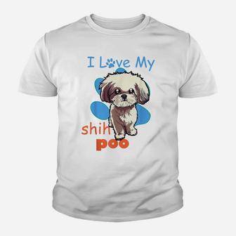 I Love My Shih Poo Shirt Best Dog Lover Paw Print Christmas Youth T-shirt | Crazezy
