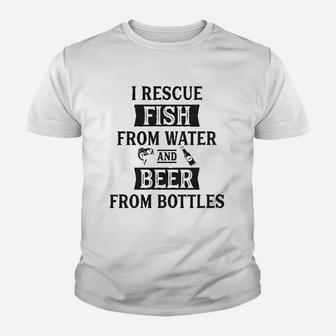 I Rescue Fish From Water And Beer From Bottles Funny Fishing Drinking Youth T-shirt | Crazezy