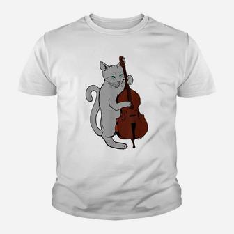 Jazz Cat Playing Upright Bass Shirt Cool Musician Youth T-shirt | Crazezy UK