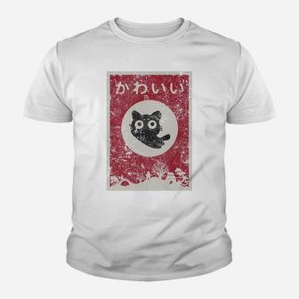 Kawaii Cat Japanese Black Anime Cat T Shirt Youth T-shirt | Crazezy