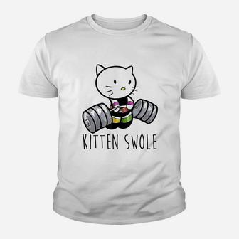 Kitten Swole Cat Powerlifting Weightlifting Gym Youth T-shirt | Crazezy CA