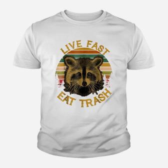 Live Fast Eat Trash Funny Raccoon Camping Vintage Shirt Youth T-shirt | Crazezy
