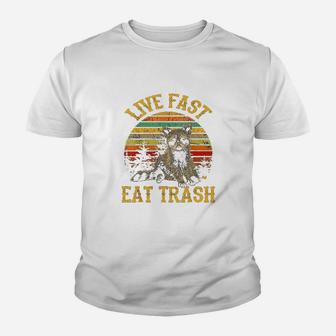 Live Fast Eat Trash Funny Raccoon Camping Vintage Youth T-shirt | Crazezy