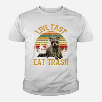 Live Fast Eat Trash Funny Raccoon Camping Vintage Youth T-shirt | Crazezy