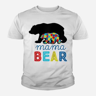 Mama Bear Autism Awareness Autistic Mom Love Support Gift Raglan Baseball Tee Youth T-shirt | Crazezy
