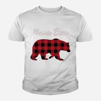 Mama Bear Christmas Pajama Red Plaid Buffalo Family Gift Youth T-shirt | Crazezy