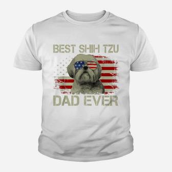 Mens Best Shih Tzu Dad Ever Tshirt Dog Lover American Flag Gift Youth T-shirt | Crazezy
