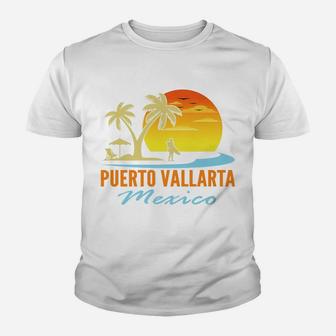 Mens Puerto Vallarta Mexico Beach Sunset Palm Trees Ocean Surfer Youth T-shirt | Crazezy