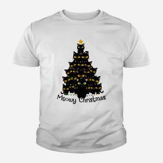Meowy Cat Christmas Tree Shirt Men Women Tee Plus Size Youth T-shirt | Crazezy UK