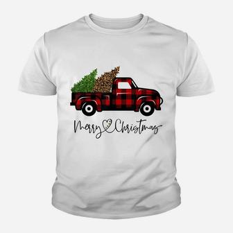 Merry Christmas Buffalo Truck Tree Red Plaid Leopard Women Youth T-shirt | Crazezy