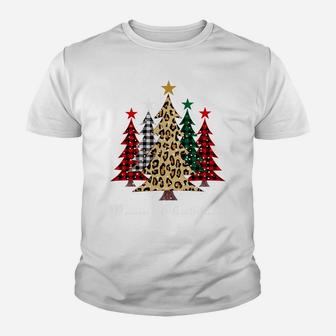 Merry Christmas Trees With Buffalo Plaid & Leopard Design Sweatshirt Youth T-shirt | Crazezy