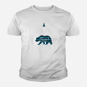 Papa Bear Buffalo Plaid Blue Family Christmas Camping Youth T-shirt | Crazezy DE
