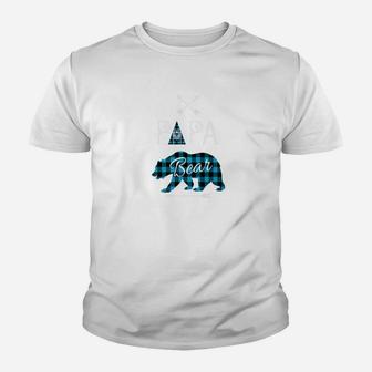 Papa Bear Buffalo Plaid Blue Family Xmas Camping Youth T-shirt | Crazezy DE