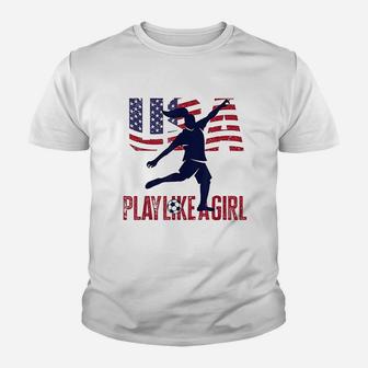 Play Like Girl Usa Flag Football Team Youth T-shirt | Crazezy