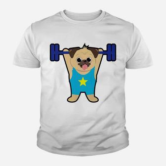 Pug Weight Lifting Funny Dog Lover Workout Fitness Gym Youth T-shirt | Crazezy CA