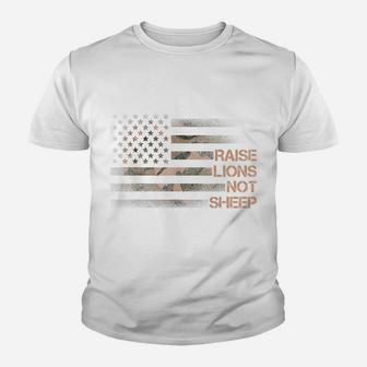 Raise Lions Not Sheep Patriotic Lion American Flag Patriot Youth T-shirt | Crazezy AU