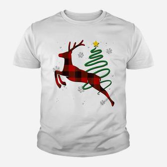 Red Plaid Reindeer Buffalo Deer Family Pajama Christmas Youth T-shirt | Crazezy