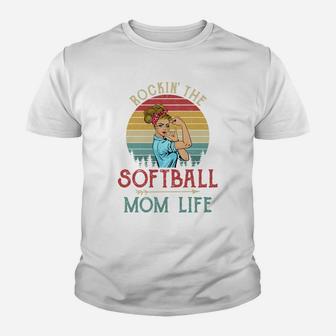 Rockin The Softball Mom Life Vintage Youth T-shirt | Crazezy