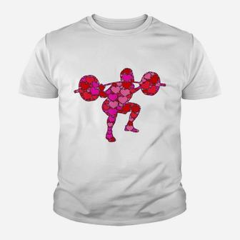 Rose Red Heart Valentines Day Gift For Weightlifting Gym Youth T-shirt | Crazezy