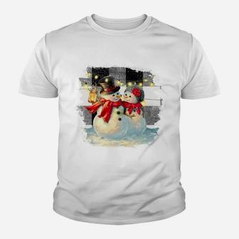 Snowman And Snowwoman Cute Couple At Christmas Youth T-shirt | Crazezy UK