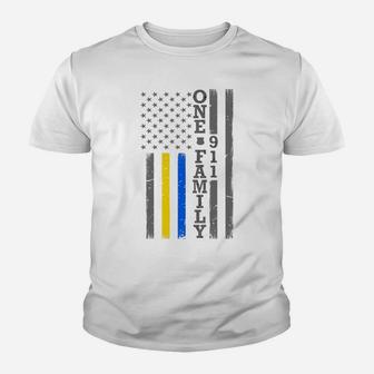 Thin Blue Gold Line Flag - One Family - Police Dispatcher Sweatshirt Youth T-shirt | Crazezy UK