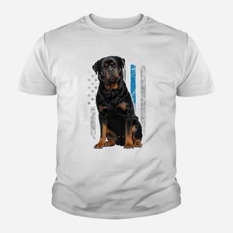 Thin Blue Line American Flag Rottweiler Police Dog Sweatshirt Youth T-shirt | Crazezy