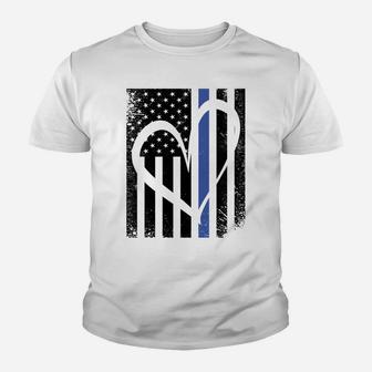 Thin Blue Line Family Heart Love Flag Sweatshirt Youth T-shirt | Crazezy