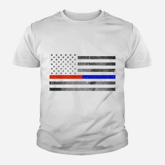 Thin Red Blue Line Flag Firefighter Police Sweatshirt Youth T-shirt | Crazezy