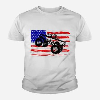 US Flag Monster Truck Tshirt American Trucks Cars Lover Tee Youth T-shirt | Crazezy