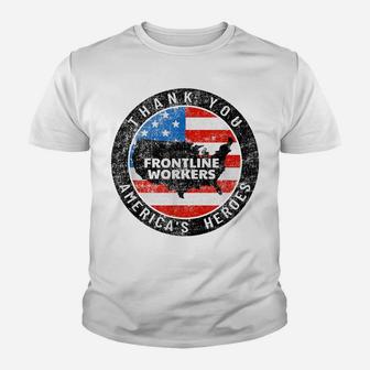 Vintage Thank You Frontline Workers America's Heroes Us Flag Youth T-shirt | Crazezy