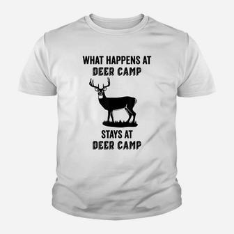 What Happens At Deer Camp Stays At Deer Camp Funny Hunting Youth T-shirt | Crazezy DE