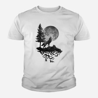 Wolf Shirt Full Moon Forest Howling Hunting Occult Gift Tees Youth T-shirt | Crazezy DE