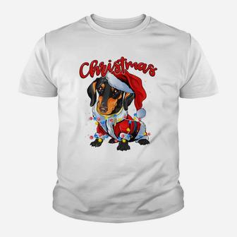 Xmas Lights Dachshund Dog Christmas Pajama Idea Youth T-shirt | Crazezy