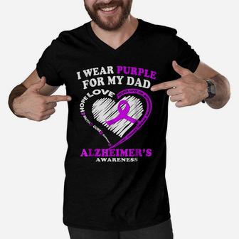 Alzheimers Awareness Shirt - I Wear Purple For My Dad Men V-Neck Tshirt | Crazezy DE