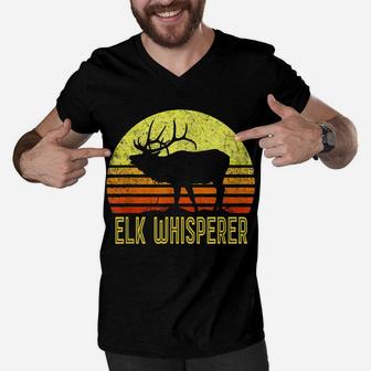 American Elk Hunter Dad Vintage Retro Sun Bow Hunting Gift Men V-Neck Tshirt | Crazezy CA