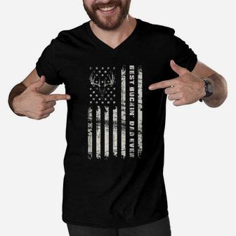 American Flag Best Buckin' Dad Ever Hunter Gift Mens Men V-Neck Tshirt | Crazezy