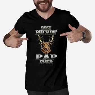 Best Buckin' Pap Ever Deer Hunting Bucking Father Grandpa Men V-Neck Tshirt | Crazezy CA